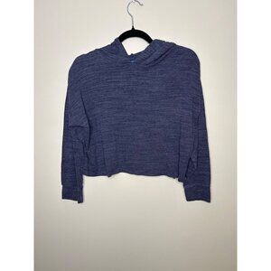 Girls Old navy cropped long sleeve hooded blue heather shirt v-neck XL 14/16